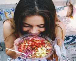 She always eats healthily which is a secret of her beauty.